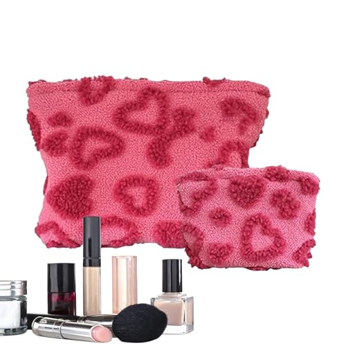 Gupcaqosjw Make-up-Tasche,2-Teilig Niedlich Plüsch Herz Klein Make-up-Tasche Beutel Für Handtasche | wasserfester Reißverschluss Aufbewahrung für Damen Hautpflege Stifte Arbeit Schule von Gupcaqosjw