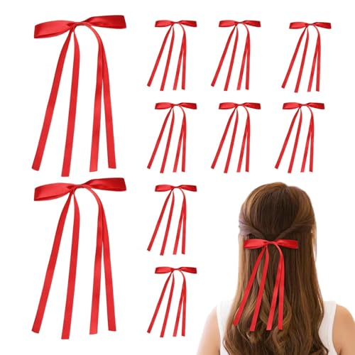 Gupcaqosjw Schleife Haarspange,Damen Haarschleife Clip | Schleifenklammern Seidig 10 Stück Haarspangen,Langes Haar-Accessoire, rutschfeste, elegante Satin-Haarschleife für dickes Haar von Gupcaqosjw