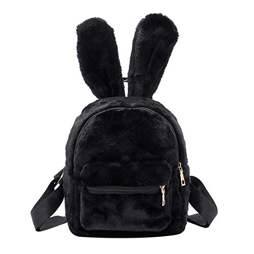 Damen Kunstfell-Mini-Rucksack, niedliche Hasenohren, Schultertasche, Geldbörse, Plüsch Schwarz Schwarz 9.84" x 7.8" x 3.91" von Gupiar