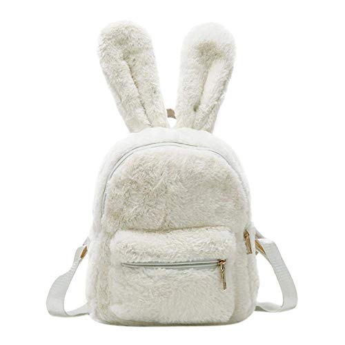 Damen Kunstfell-Mini-Rucksack, niedliche Hasenohren, Schultertasche, Geldbörse, Plüsch Weiß weiß 9.84" x 7.8" x 3.91" von Gupiar