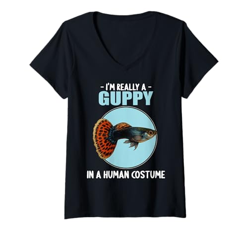 Damen Guppys Guppy T-Shirt mit V-Ausschnitt Damen Guppys Guppy T-Shirt mit V-Ausschnitt von Guppys Guppy Tier Shop