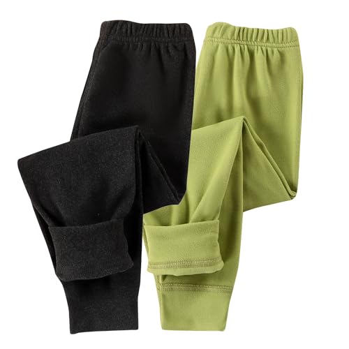 Guqmjde 2er Pack Mädchen Leggings Thermohose Jungen Baumwolle Thermo Hose Kinder Winterhose Fleece Thermoleggings Warme Elastische Taille Thermounterwäsche Bequem Fleecehose Dunkelgrau＋Grün 100 von Guqmjde