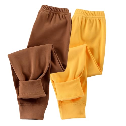 Guqmjde 2er Pack Mädchen Leggings Thermohose Jungen Baumwolle Thermo Hose Kinder Winterhose Fleece Thermoleggings Warme Elastische Taille Thermounterwäsche Bequem Fleecehose Kaffee＋Gelb 120 von Guqmjde