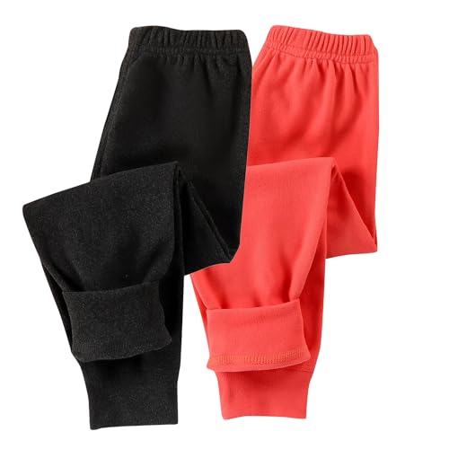 Guqmjde 2er Pack Mädchen Leggings Thermohose Jungen Baumwolle Thermo Hose Kinder Winterhose Fleece Thermoleggings Warme Elastische Taille Thermounterwäsche Fleecehose Dunkelgrau＋Wassermelonenrot 110 von Guqmjde