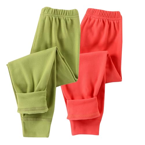 Guqmjde 2er Pack Mädchen Leggings Thermohose Jungen Baumwolle Thermo Hose Kinder Winterhose Fleece Thermoleggings Warme Elastische Taille Thermounterwäsche Fleecehose Grün＋Wassermelonenrot 110 von Guqmjde