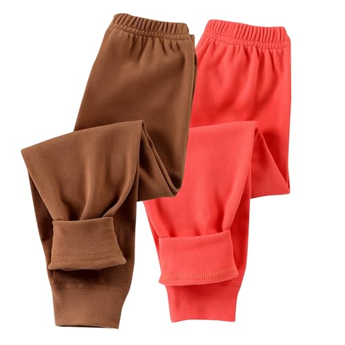 Guqmjde 2er Pack Mädchen Leggings Thermohose Jungen Baumwolle Thermo Hose Kinder Winterhose Fleece Thermoleggings Warme Elastische Taille Thermounterwäsche Fleecehose Kaffee＋Wassermelonenrot 140 von Guqmjde