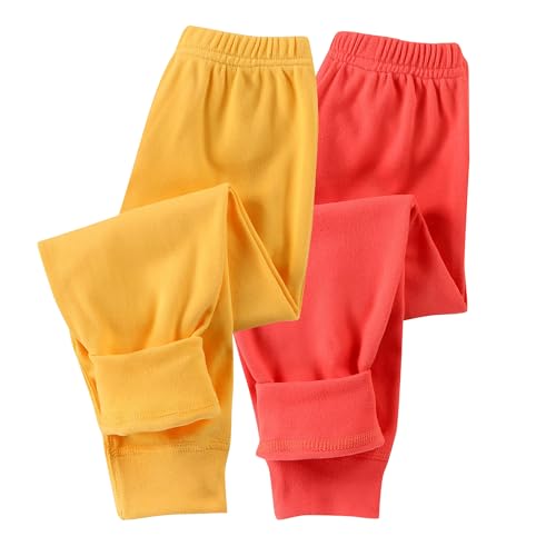Guqmjde 2er Pack Mädchen Leggings Thermohose Jungen Baumwolle Thermo Hose Kinder Winterhose Fleece Thermoleggings Warme Elastische Taille Thermounterwäsche Fleecehose Wassermelonenrot＋Gelb 150 von Guqmjde