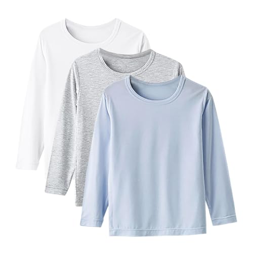 Guqmjde 3er Pack Langarmshirt Mädchen Kleidung Jungen Klamotten Basic Tshirt Kinder Einfarbig Tops Weiche Langarm Ärmel T-Shirt Oberteil Langarmshirts Tshirt Bekleidung Long Sleeve Top Mehrfarbig 130 von Guqmjde