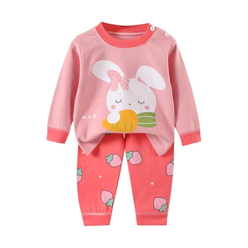 Guqmjde Baby Schlafanzug Mädchen Pyjama Set Baumwolle Bekleidungssets für Jungen Hausanzug Zweiteilig Niedliche Kuschelanzug Kinder Anzug Lässiger 2 Teiler Outfit Kinderkleidung Wassermelonenrot 90 von Guqmjde