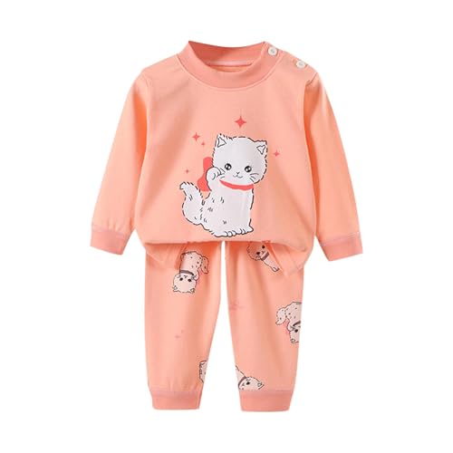Guqmjde Baby Schlafanzug Mädchen Pyjama Set Baumwolle Bekleidungssets für Jungen Hausanzug Zweiteilig Niedliche Kuschelanzug Kinder Anzug Lässiger 2 Teiler Outfit Mode Kinderkleidung Orange 90 von Guqmjde