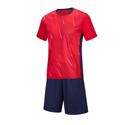 Guqmjde Bekleidungssets für Jungen Trikot Kinder Trainingsanzug Sport T-Shirt und Shorts Set Atmungsaktive Sportkleidung und Kurze Hose Zweiteiler Sommer Jogginganzug 2 Teiler Outfit Rot, 9 Jahre von Guqmjde