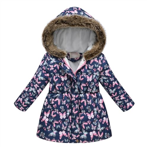 Guqmjde Daunenjacke Mädchen Winterjacke Thermal Mantel Wintermantel Jacken Winddicht Puffer Jacket Kapuzenjacke Daunenmantel Outdoorjacke Thermojacke Sweatjacke Marine, 10 Jahre von Guqmjde