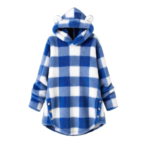 Guqmjde Hoodie Mädchen Fleece Kapuzenpullover Teddy Fleecepullover Kinder Weiche Sweatshirt Langarm Pulli Karierte Oberteile Niedliche Hoodies Teenager Kleidung Mode Kapuzenpulli Blau 130 von Guqmjde