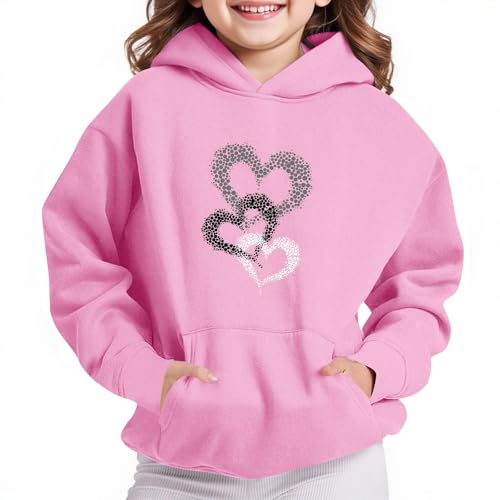 Guqmjde Hoodie Mädchen Kapuzenpullover Casual Sweatshirt Mode Tops Bedrucktes Klamotten mit Kapuze Pullover Jogging Sportbekleidung Gym Oberteil Rosa 130 von Guqmjde