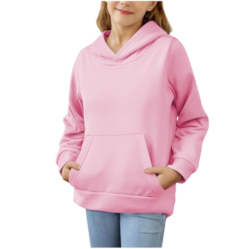 Guqmjde Hoodie Mädchen Pullover Kapuzenpullover Freizeit Hoodies Teenager Kinderkleidung Einfarbig Sweatshirt Gym Oberteil Jogging Sportbekleidung mit Taschen Oberteile Rosa 120 von Guqmjde