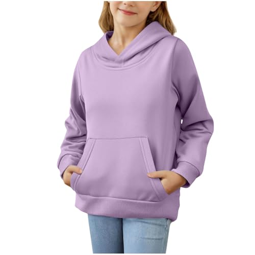 Guqmjde Hoodie Mädchen Pullover Kapuzenpullover Freizeit Hoodies Teenager Kinderkleidung Einfarbig Sweatshirt Gym Oberteil Jogging Sportbekleidung mit Taschen Oberteile Lila 120 von Guqmjde