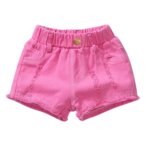 Guqmjde Jeans Shorts Mädchen Baumwolle Hotpants Hohe Taille Denim Kurze Hose A Linie Sporthose Kurz Y2K Hosen Hipster Sommerhose Radlerhose Freizeithose Loungehose Heißes Rosa,120 von Guqmjde
