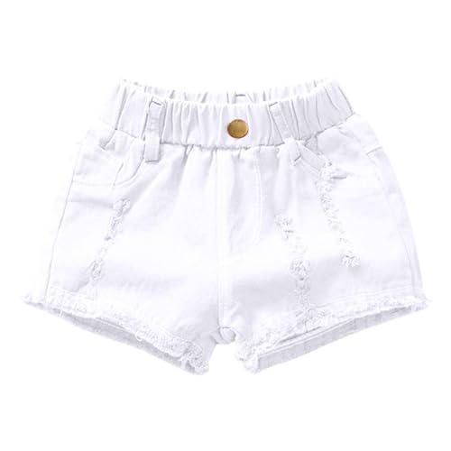 Guqmjde Jeans Shorts Mädchen Baumwolle Hotpants Hohe Taille Denim Kurze Hose A Linie Sporthose Kurz Y2K Hosen Hipster Sommerhose Radlerhose Freizeithose Loungehose Weiß,140 von Guqmjde