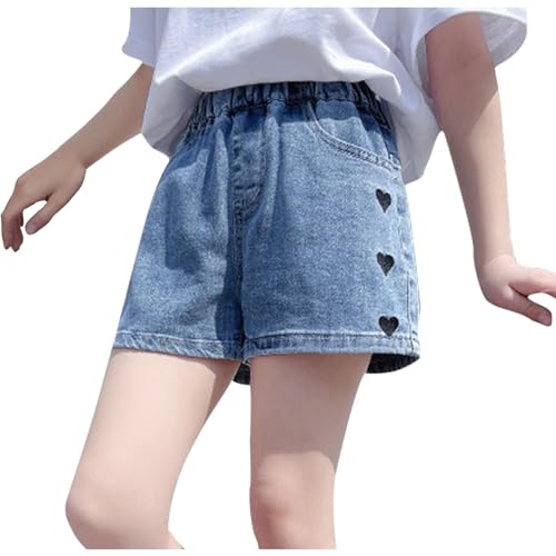 Guqmjde Jeans Shorts Mädchen Elastische Kurze Hose High Waist Hot Pants Sommerhose Strumpfhosen Hotpants Denim Kurze Hose Atmungsaktiv Radlerhose Mode Hipster Kurze Hellblau, 7 Jahre von Guqmjde