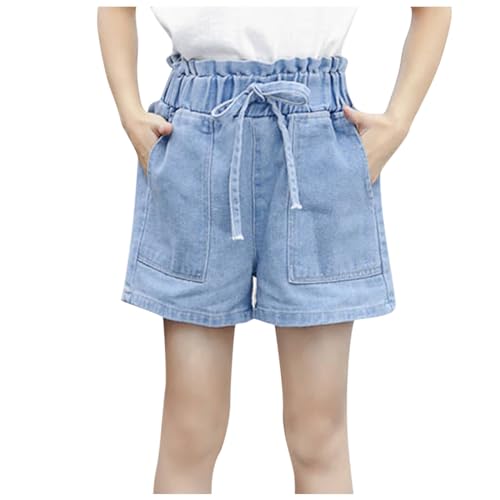 Guqmjde Jeans Shorts Mädchen Elastische Kurze Hose High Waist Hot Pants Sommerhose Strumpfhosen Hotpants Denim Kurze Hose Atmungsaktiv Radlerhose Mode Hipster Kurze Hellblau, 10 Jahre von Guqmjde