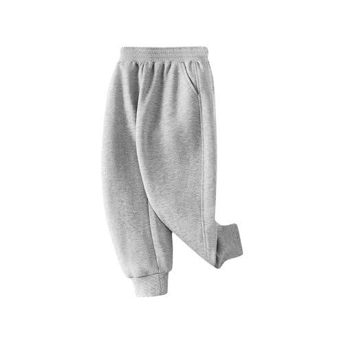 Guqmjde Jogginghose Mädchen Hosen Baumwolle Sporthose Kinder Outdoorhose Baggy Hose Trainingshose Sweatpants Winterhose Freizeithose Bequem Loungehose Classic Sweathose Grau, 11 Jahre von Guqmjde