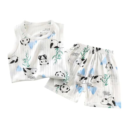 Guqmjde Jungen Schlafanzug Baumwolle Pyjama Set Leicht Tank Top und Shorts Zweiteiler Ärmellos Nachtwäsche Sommer Bekleidungssets Hausanzug Unterhemden und Kurze Hose Set Outfit Set Weiß, 6 Jahre von Guqmjde
