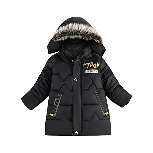 Guqmjde Jungen Winterjacke Kinder Daunenjacke Coole Wintermantel Reißverschluss Mantel Jacken Puffer Jacket Casual Daunenmante Kapuzenjacke Thermojacke Outdoorjacke Schwarz,7-8 Jahre von Guqmjde