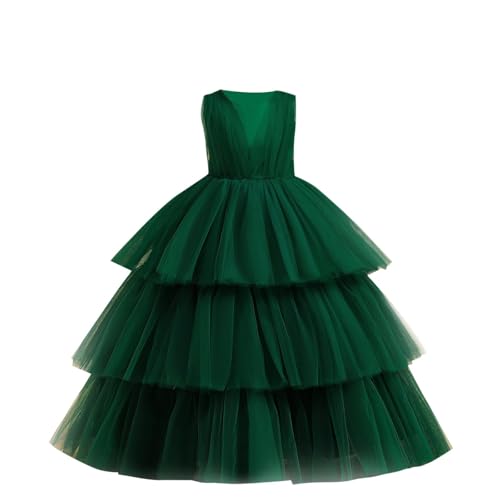 Guqmjde Kleid Mädchen Elegante Prinzessin Kleid Ärmellos Blumenmädchenkleider Hochzeit Sommerkleid Pailletten Festlicheskleid A-Linie Partykleid Festkleider Geburtstagsfeier Tüllkleid Grün, 11 Jahre von Guqmjde