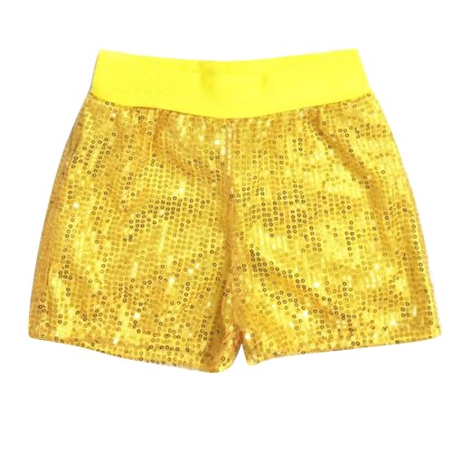Guqmjde Mädchen Pailletten Glitzer Shorts Mode Hot Pants Minishorts Kurze Glitzerndes Hotpants Strumpfhosen Kurz Glanz Shorts Sporthose Sommerhose Tanz Kurze Hose Gold,120 von Guqmjde