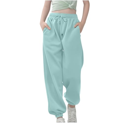Guqmjde Mädchen Trainingshose Kinder Jogginghose Freizeit Sporthose Lässiger Sommerhose Einfarbig Outdoorhose Loose Sweatpants Y2K Hose Regular Kuschelhose Mintgrün, 13 Jahre von Guqmjde