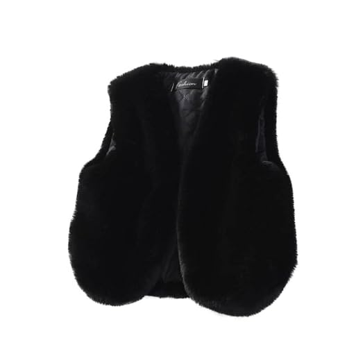Guqmjde Mädchen Weste Elegante Übergangsjacke Pelzweste Kunstfell Fellweste Warme Top Ärmellose Westen Einfarbig Fleeceweste Mode Jacken Plüschjacke Kunstpelz Westen Schwarz 110 von Guqmjde