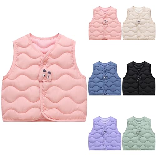 Guqmjde Mädchen Weste Warme Steppweste mit Knöpfen Daunenweste Ärmellos Westen Lässiger Jacke Pufferweste Winterjacke Classic Thermal Jacken Casual Niedliche Wintermantel Rosa 110 von Guqmjde