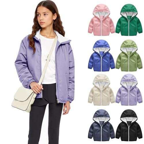 Guqmjde Regenjacke Kinder Übergangsjacke Mädchen Winddicht Jacke Wasserdichte Softshelljacke Outdoorjacke Windjacke Wanderjacke Lässiger Mantel Kapuzenjacke Funktionsjacke Lila 170 von Guqmjde