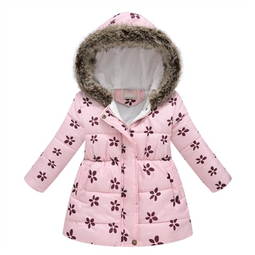 Guqmjde Daunenjacke Mädchen Winterjacke Thermal Mantel Wintermantel Jacken Winddicht Puffer Jacket Kapuzenjacke Daunenmantel Outdoorjacke Thermojacke Sweatjacke Rosa, 8 Jahre von Guqmjde