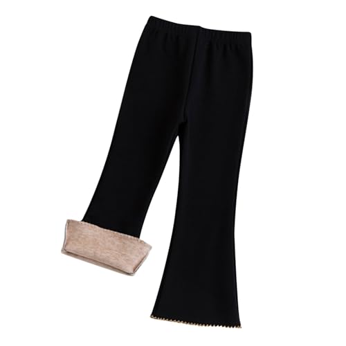 Guqmjde Schlaghose Mädchen Hosen Baumwolle Leggings Einfarbig Sporthose Thermoleggings Baggy Hose Elastische Thermohose Klingelhose Loungehose Mode Freizeithose Thermo Winterhose Schwarz,120 von Guqmjde