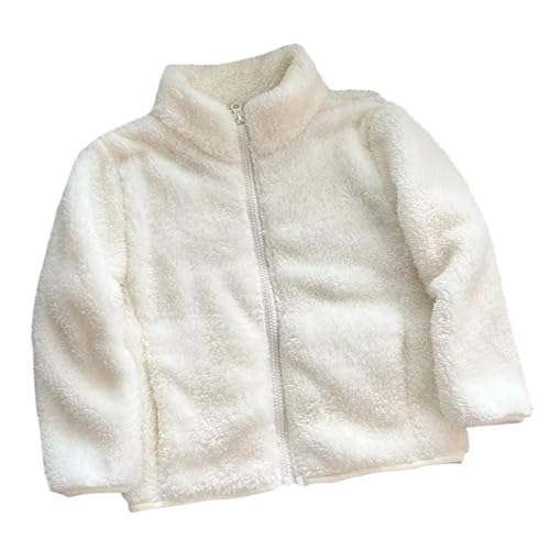 Guqmjde Teddy Fleecejacke Mädchen Winterjacke Fleecejacke Kinder Thermal Mantel Sweatjacke Warm Jacken Wintermantel Plüschjacke Übergangsjacke Outdoorjacke Flauschjacke Weiß, 120 Cm von Guqmjde