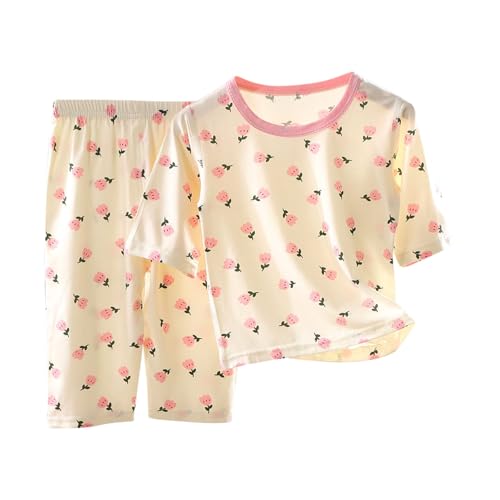 Guqmjde Schlafanzug Mädchen Baumwolle Kurzarm Kinder Pyjama Set Nachtwäsche Hausanzug Zweiteiler T-Shirt und Shorts Sommer Bekleidungssets Kinderkleidung Rosa, 6 Jahre von Guqmjde