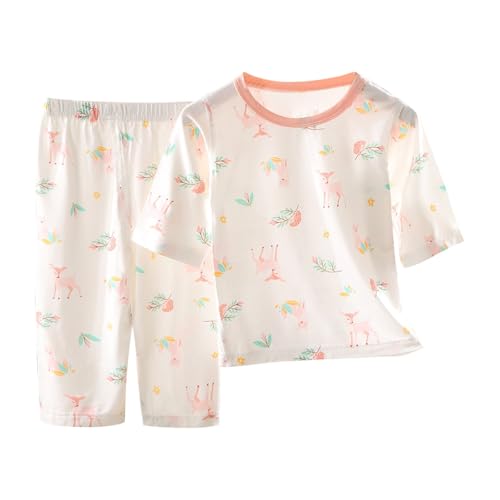 Guqmjde Schlafanzug Mädchen Baumwolle Kurzarm Kinder Pyjama Set Nachtwäsche Hausanzug Zweiteiler T-Shirt und Shorts Sommer Bekleidungssets Kinderkleidung Rosa, 9 Jahre von Guqmjde