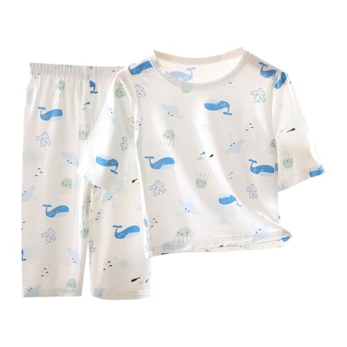 Guqmjde Schlafanzug Mädchen Baumwolle Kurzarm Kinder Pyjama Set Nachtwäsche Hausanzug Zweiteiler T-Shirt und Shorts Sommer Bekleidungssets Kinderkleidung Weiß, 8 Jahre von Guqmjde