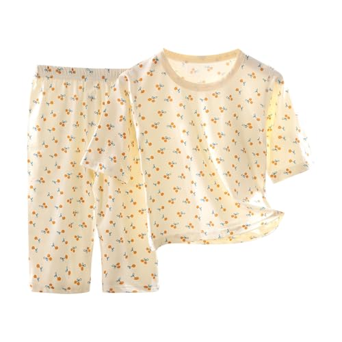 Guqmjde Schlafanzug Mädchen Baumwolle Kurzarm Kinder Pyjama Set Nachtwäsche Hausanzug Zweiteiler T-Shirt und Shorts Sommer Bekleidungssets Kinderkleidung Gelb, 11 Jahre von Guqmjde
