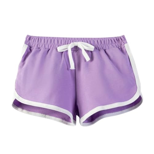 Guqmjde Shorts Mädchen Baumwolle Sporthose Kurz Badeshorts Gym Shorts Hohe Taille Radlerhose Kurze Hose Sport Shorts Sommerhose Strandhose Kuschelhose Lila, 13 Jahre von Guqmjde