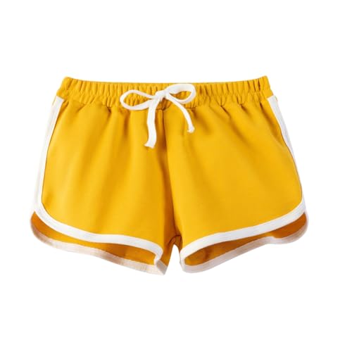 Guqmjde Shorts Mädchen Baumwolle Sporthose Kurz Badeshorts Gym Shorts Hohe Taille Radlerhose Kurze Hose Sport Shorts Sommerhose Strandhose Kuschelhose Gelb, 11 Jahre von Guqmjde