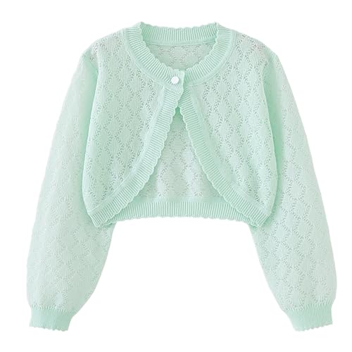 Guqmjde Strickjacke Mädchen Bolero Jacke Freizeit Bolerojacke Baumwolle Cardigan Lange Ärmel Elegante Strick-Bolero Mode Mantel Strickwaren Knitted Oberteil Grün 130 von Guqmjde