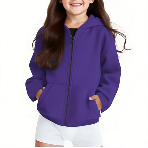 Guqmjde Sweatjacke Mädchen Hoodie Warme Kapuzenjacke Kinder Sweatshirt mit Reißverschluss Kapuzenpullover Lässiger Klamotten Mode Mantel Zipper Pullover Jungen Sweatjacke Lila 110 von Guqmjde