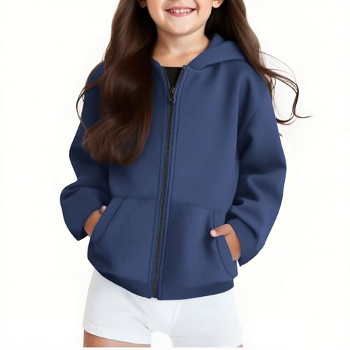 Guqmjde Sweatjacke Mädchen Hoodie Warme Kapuzenjacke Kinder Sweatshirt mit Reißverschluss Kapuzenpullover Lässiger Klamotten Mode Mantel Zipper Pullover Jungen Sweatjacke Marine 150 von Guqmjde