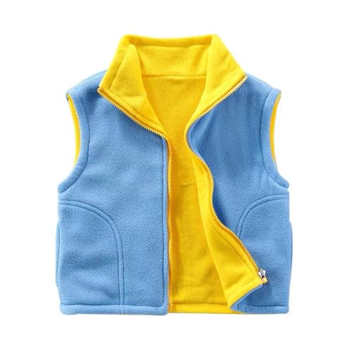 Guqmjde Teddy Fleece Weste Mädchen Winterjacke Jungen Fleeceweste Kinder Ärmellose Jacke Reversible Zipper Weste Plüschweste Mode Farbblock Übergangsjacke Wendbar Fleecepullover Himmelblau 100 von Guqmjde