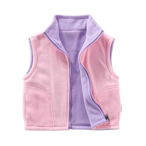 Guqmjde Teddy Fleece Weste Mädchen Winterjacke Jungen Fleeceweste Kinder Ärmellose Jacke Reversible Zipper Weste Plüschweste Mode Farbblock Übergangsjacke Wendbar Fleecepullover Rosa 110 von Guqmjde