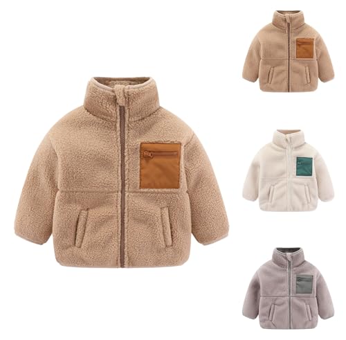 Guqmjde Teddy Fleecejacke Kinder Winterjacke Sweatjacke Jungen Fleecefütterung Mantel Casual Wintermantel Jacken Plüschjacke Stehkragen Übergangsjacke Flauschjacke Beige,7 Jahre von Guqmjde