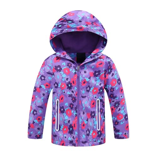 Guqmjde Übergangsjacke Mädchen Regenjacke Kinder Softshelljacke Batik Jacke Tie-Dye Mantel Wasserdichte Regenmantel Fleecefütterung Kapuzenjacke Winddicht Wanderjacke Fleecefütterung jacke Lila 120 von Guqmjde