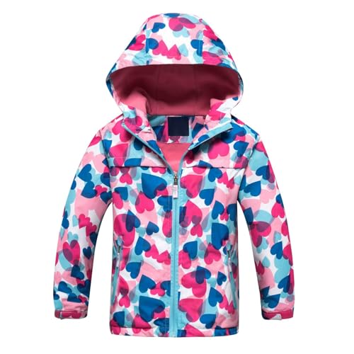 Guqmjde Übergangsjacke Mädchen Regenjacke Kinder Softshelljacke Batik Jacke Tie-Dye Mantel Wasserdichte Regenmantel Fleecefütterung Kapuzenjacke Winddicht Wanderjacke Fleecefütterung jacke Rosa 140 von Guqmjde